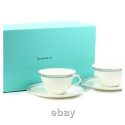 NEW Tiffany & Co Cup Pair Cup Platinum Blue Band Cup and Saucer 130ml gift F/S