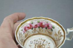 New Hall Pattern 2901 Pink Rose & Gold Porcelain Tea Cup & Saucer C. 1820-1825 A
