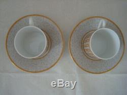 New Hermes Mosaique au 24 Gold Porcelain Coffee 2 Tea Cups and Saucers Box