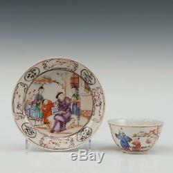 Nice fine Mandarin rose porcelain cup & saucer, figures, 18th ct