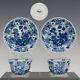Nice Pair Of Chinese B&w Porcelain Cups & Saucer, Kangxi Style, 19th Ct