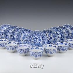 Nine Perfect Blue And White Chinese Porcelain 19th Century Cups With Saucers