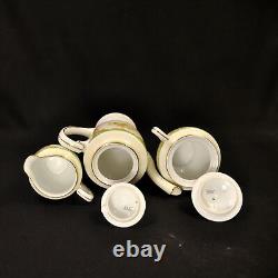 Noritake Tray Teapot Creamer Sugar 2 Cups & Saucers Floral Green Gold 1918-1931