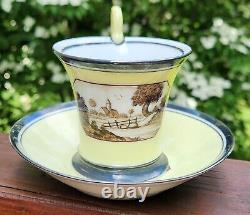 Nymphenburg Antique Porcelain Cup and Saucer Hand Painted Landscape Empire Mocha