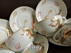 Old Japanese Lithophane Geisha Girl Eggshell Dragon Ware China Cups & Saucers