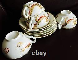 Old Japanese Lithophane Geisha Girl Eggshell Dragon Ware China Cups & Saucers