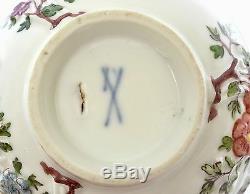 Old Meissen Raised Encrusted Flowers with Castle Fort Porcelain Cup & Saucer Mk