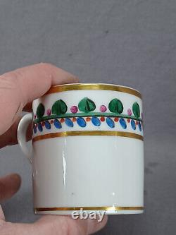 Old Paris Blue Purple Red & Green Floral Gold Coffee Cup & Saucer C. 1815-1830 B
