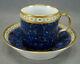 Old Paris Hand Painted Blue Marbleized & Gold Floral Coffee Cup & Saucer C. 1790