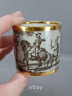 Old Paris Hand Painted Equestrian Renaissance Gentleman Gold Coffee Cup & Saucer