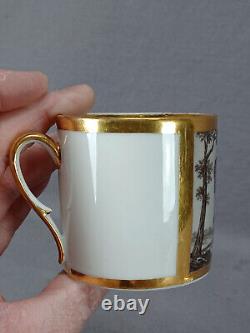 Old Paris Hand Painted Equestrian Renaissance Gentleman Gold Coffee Cup & Saucer