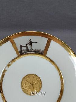 Old Paris Hand Painted Equestrian Renaissance Gentleman Gold Coffee Cup & Saucer