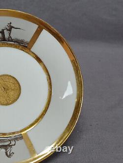 Old Paris Hand Painted Equestrian Renaissance Gentleman Gold Coffee Cup & Saucer