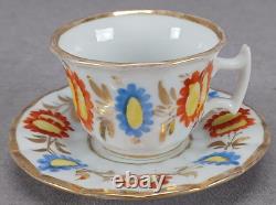 Old Paris Hand Painted Red & Blue Floral & Gold Miniature Tea Cup & Saucer