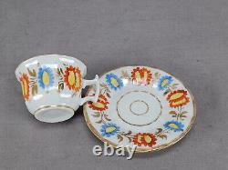 Old Paris Hand Painted Red & Blue Floral & Gold Miniature Tea Cup & Saucer