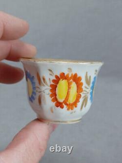 Old Paris Hand Painted Red & Blue Floral & Gold Miniature Tea Cup & Saucer