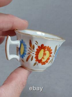 Old Paris Hand Painted Red & Blue Floral & Gold Miniature Tea Cup & Saucer