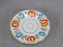 Old Paris Hand Painted Red & Blue Floral & Gold Miniature Tea Cup & Saucer