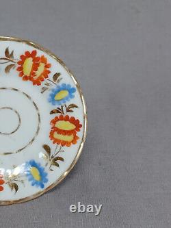 Old Paris Hand Painted Red & Blue Floral & Gold Miniature Tea Cup & Saucer