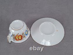 Old Paris Hand Painted Red & Blue Floral & Gold Miniature Tea Cup & Saucer