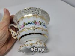 Old Paris Porcelain Coffee Cup & Saucer Gold Gilt, Roses C. 1840s #4