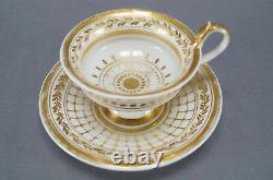 Old Paris Porcelain Gold Net & Leaf Snake Handle Tea Cup & Saucer Circa 1820-40