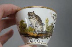 Old Paris Porcelain Hand Painted Cat Landscape & Gold Tea Cup & Saucer C. 1820s