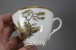 Old Paris Porcelain Hand Painted Cat Landscape & Gold Tea Cup & Saucer C. 1820s