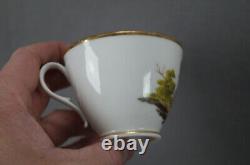 Old Paris Porcelain Hand Painted Cat Landscape & Gold Tea Cup & Saucer C. 1820s