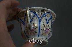 Old Paris Porcelain Hand Painted Gothic Revival Pink Rose Blue & Gold Tea Cup