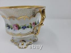 Old Paris Porcelain Hand Painted Roses & Gold Coffee Cup & Saucer C. 1840s #1