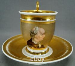 Old Paris Porcelain Hand Painted William Blake Portrait Gold Cup & Saucer C 1820