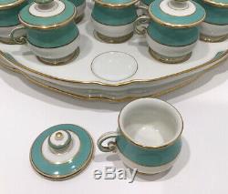 Old Paris Porcelain Pot De Creme Set 19thC French Empire Turquoise Cups Tray Lid