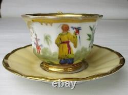 Old Paris porcelain Cup Saucer Chinese man & parrot circa 1835