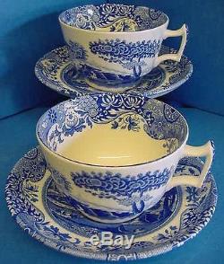 PAIR OF SPODE BLUE ITALIAN BREAKFAST CUPS & SAUCERS MADE IN ENGLAND 1st QUALITY