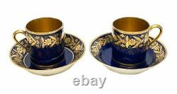 Pair Manufacture De Sevres France Porcelain Cobalt Blue Cup and Sacuers 1847