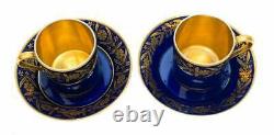 Pair Manufacture De Sevres France Porcelain Cobalt Blue Cup and Sacuers 1847