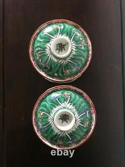 Pair Of Chinese Famille Rose Porcelain Chinese Cabbage Tea Cup / Saucer with Lid