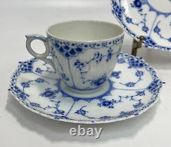 Pair Royal Copenhagen Porcelain Cup and Saucer in Half Lace, Mid Century