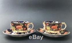 Pair of Antique Royal Crown Derby Old Imari Porcelain Cups & Saucers 1907