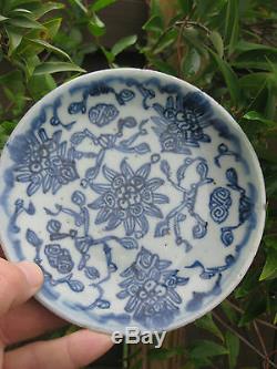 Pair of Chinese antique porcelain white & blue saucers, Qing dynasty 19th c