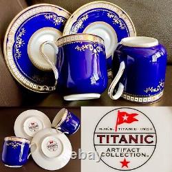 Pair of Rare Titanic Artefact Collection Cobalt Blue Porcelain Cups & Saucers