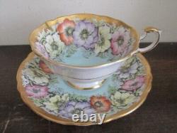 Paragon England Porcelain Tea Cup And Saucer Poppies On Gold Blue