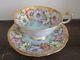 Paragon England Porcelain Tea Cup And Saucer Poppies On Gold Blue