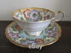 Paragon England Porcelain Tea Cup And Saucer Poppies On Gold Blue