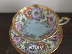 Paragon England Porcelain Tea Cup And Saucer Poppies On Gold Blue