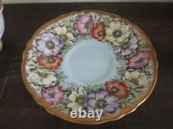 Paragon England Porcelain Tea Cup And Saucer Poppies On Gold Blue