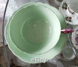 Paragon Porcelain rose handle Green1 Cup&Saucer Vintage 1940s tableware623