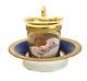 Paris Porcelain French Hand Painted Cup & Saucer, Circa 1830. Child & Dog