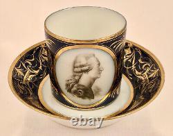 Paris Porcelain Litron Cup & Saucer, Portrait, Cobalt Blue, C. 1800